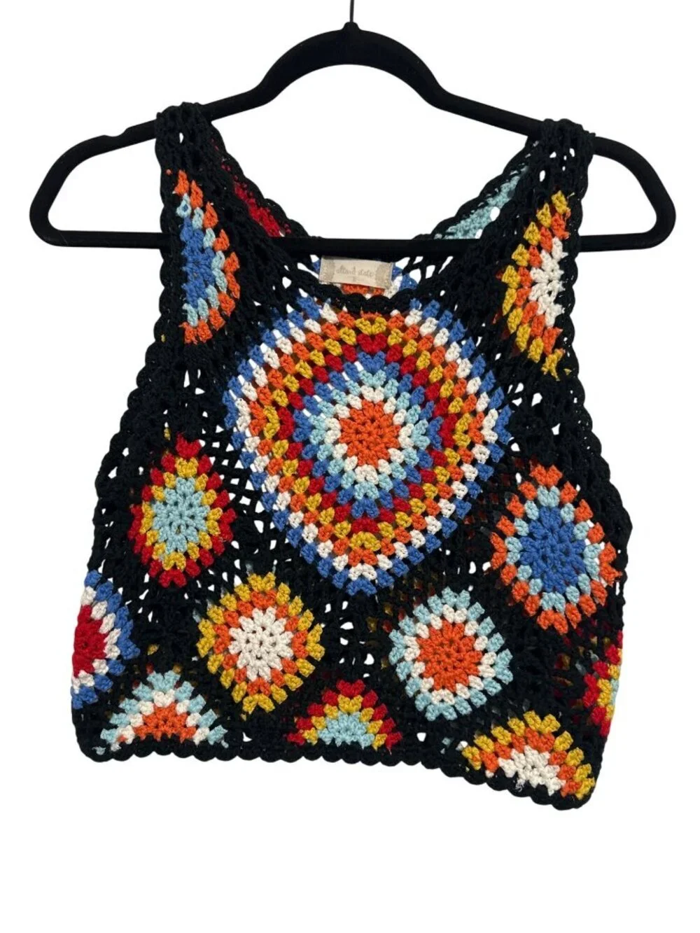 Altar'd State Blossom Crochet Granny Square Crop Top Multi Knit Boho Festival S